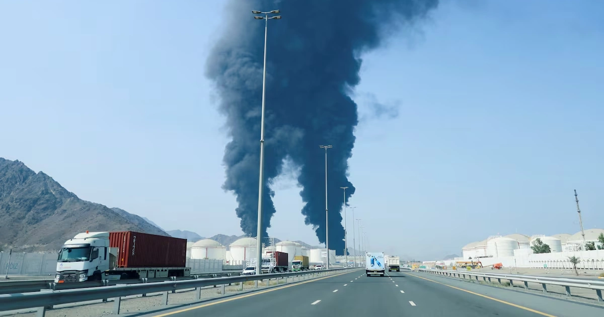 Fire Breaks Out in Fujairah After Drone Debris Falls During Air Defence Interception