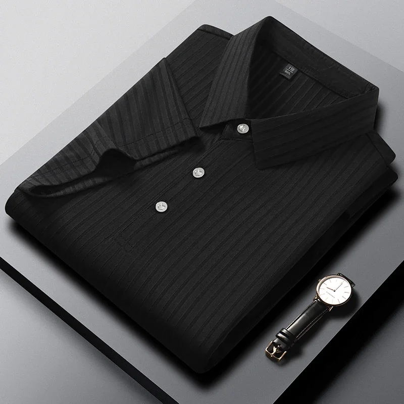2025 New Men's Casual Fashion Striped Short Sleeved Collar Polo Shirt Breathable and Comfortable Summer Versatile T-shirt 2025 New Men's Casual Fashion Striped Short Sleeved Collar Polo Shirt Breathable and Comfortable Summer Versatile T-shirt - Image 9