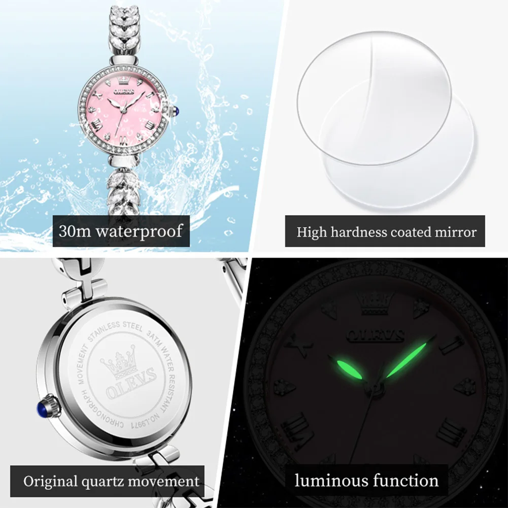 OLEVS 9971 Top Brand Women's Quartz Watches Diamond Bezel Luminous Waterproof Elegant Fashion Dress Wristwatch For Lady OLEVS 9971 Top Brand Women's Quartz Watches Diamond Bezel Luminous Waterproof Elegant Fashion Dress Wristwatch For Lady - Image 4
