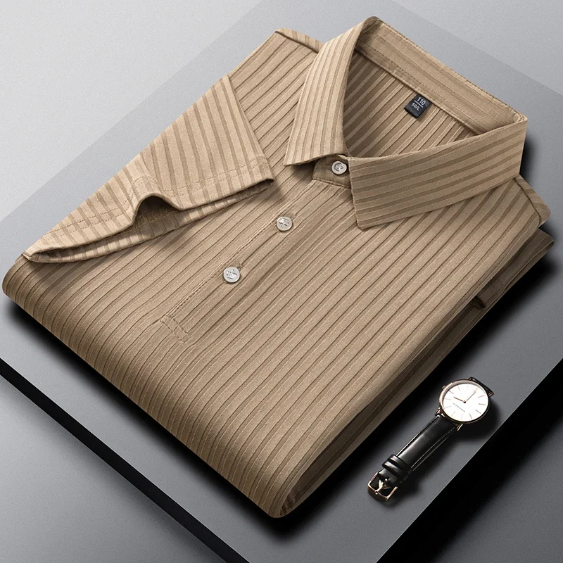 2025 New Men's Casual Fashion Striped Short Sleeved Collar Polo Shirt Breathable and Comfortable Summer Versatile T-shirt 2025 New Men's Casual Fashion Striped Short Sleeved Collar Polo Shirt Breathable and Comfortable Summer Versatile T-shirt - Image 11