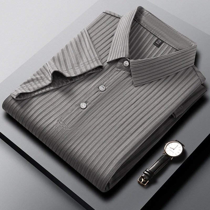2025 New Men's Casual Fashion Striped Short Sleeved Collar Polo Shirt Breathable and Comfortable Summer Versatile T-shirt 2025 New Men's Casual Fashion Striped Short Sleeved Collar Polo Shirt Breathable and Comfortable Summer Versatile T-shirt - Image 7