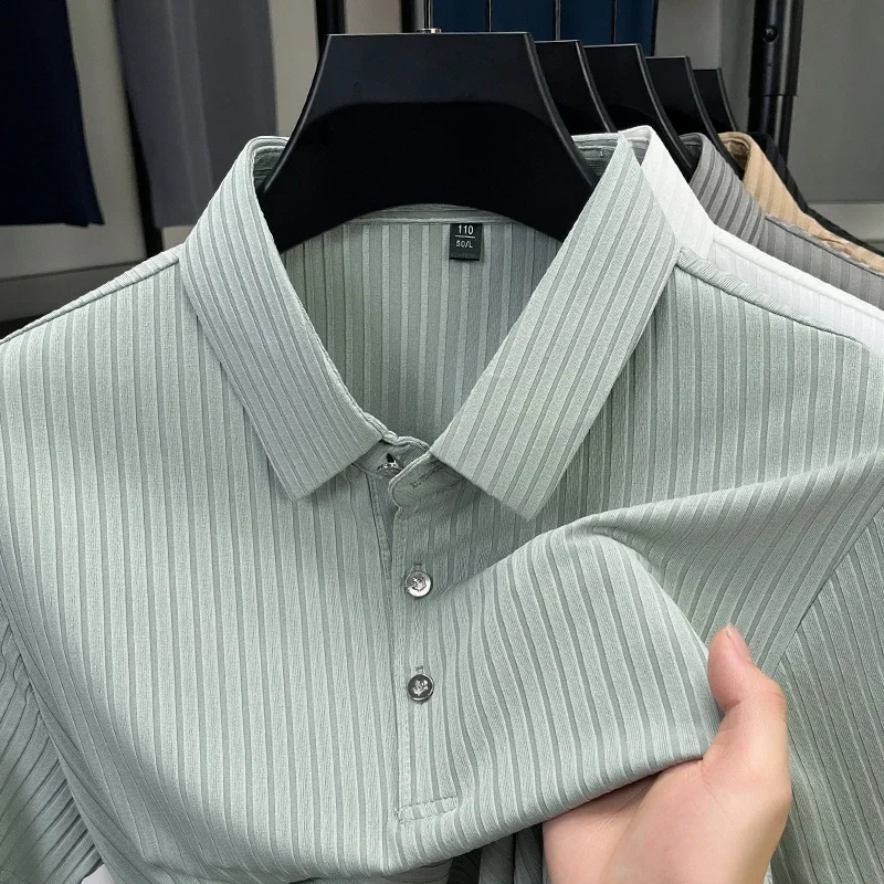 2025 New Men's Casual Fashion Striped Short Sleeved Collar Polo Shirt Breathable and Comfortable Summer Versatile T-shirt 2025 New Men's Casual Fashion Striped Short Sleeved Collar Polo Shirt Breathable and Comfortable Summer Versatile T-shirt - Image 3