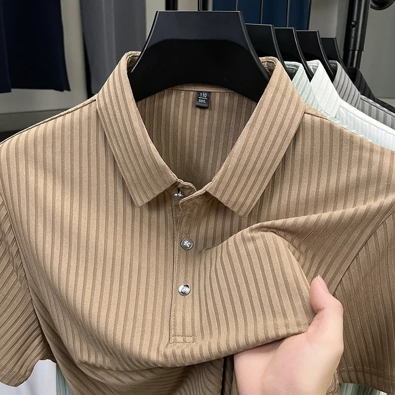 2025 New Men's Casual Fashion Striped Short Sleeved Collar Polo Shirt Breathable and Comfortable Summer Versatile T-shirt 2025 New Men's Casual Fashion Striped Short Sleeved Collar Polo Shirt Breathable and Comfortable Summer Versatile T-shirt - Image 2