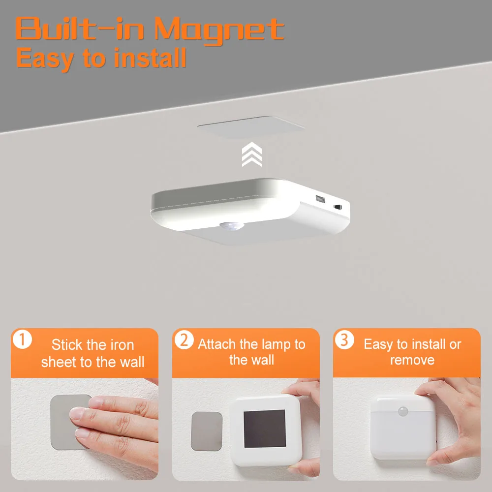Motion Sensor Light Led Usb TYPE-C Charging Square Lamp for Bedroom Kitchen Stair Hallway Wardrobe Cupboard Lighting Night Light Motion Sensor Light Led Usb TYPE-C Charging Square Lamp for Bedroom Kitchen Stair Hallway Wardrobe Cupboard Lighting Night Light - Image 5