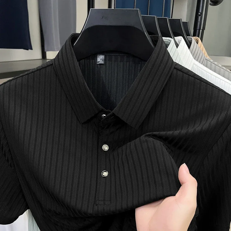 2025 New Men's Casual Fashion Striped Short Sleeved Collar Polo Shirt Breathable and Comfortable Summer Versatile T-shirt 2025 New Men's Casual Fashion Striped Short Sleeved Collar Polo Shirt Breathable and Comfortable Summer Versatile T-shirt - Image 5