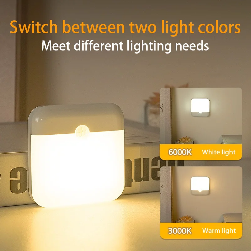 Motion Sensor Light Led Usb TYPE-C Charging Square Lamp for Bedroom Kitchen Stair Hallway Wardrobe Cupboard Lighting Night Light Motion Sensor Light Led Usb TYPE-C Charging Square Lamp for Bedroom Kitchen Stair Hallway Wardrobe Cupboard Lighting Night Light - Image 3