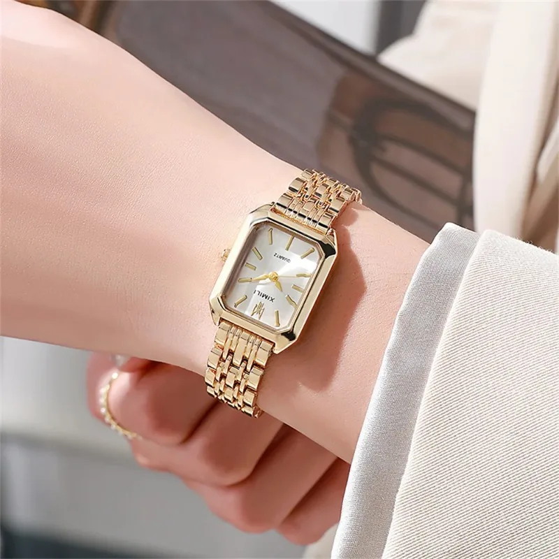 2026 Fashion Women's Quartz Watch Simple Square Silver Gold Gold Plated Women's Watch Corporate Alloy Folding Clock Holiday Gift 2026 Fashion Women's Quartz Watch Simple Square Silver Gold Gold Plated Women's Watch Corporate Alloy Folding Clock Holiday Gift - Image 3