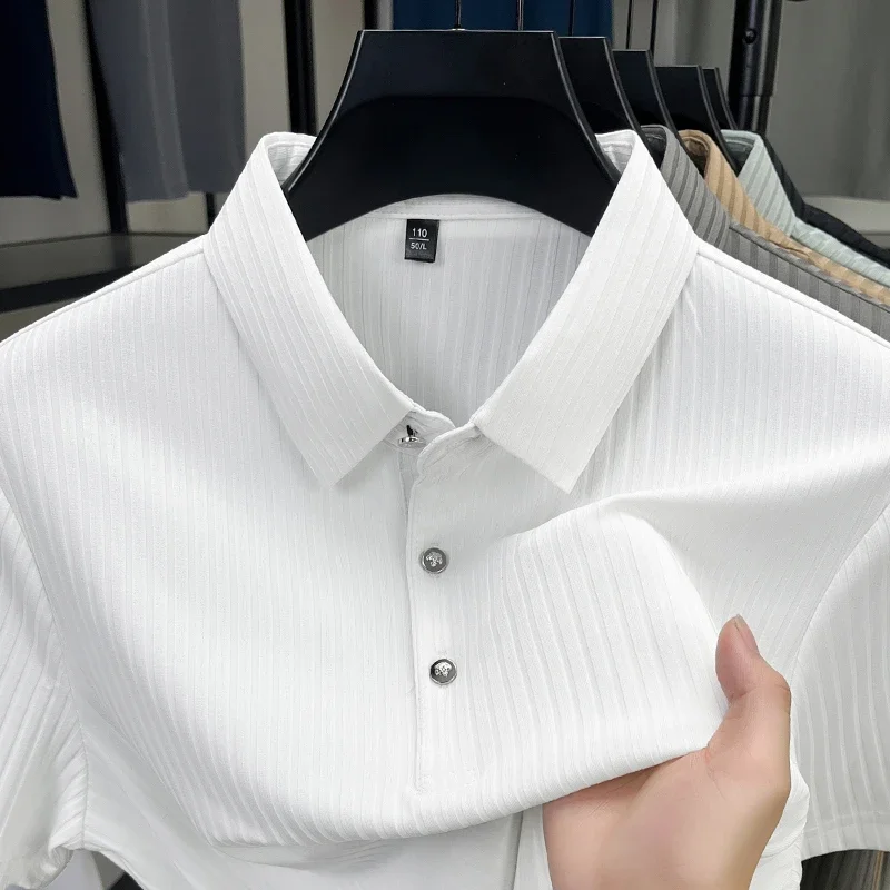 2025 New Men's Casual Fashion Striped Short Sleeved Collar Polo Shirt Breathable and Comfortable Summer Versatile T-shirt 2025 New Men's Casual Fashion Striped Short Sleeved Collar Polo Shirt Breathable and Comfortable Summer Versatile T-shirt - Image 4