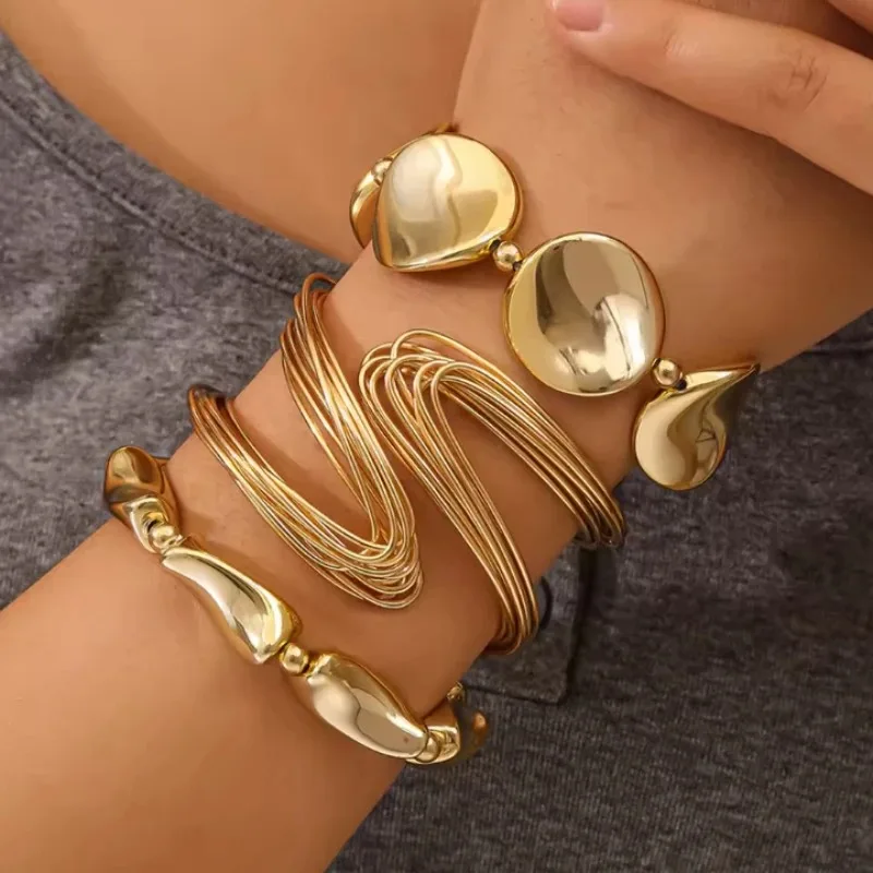 3 Pcs/set Geometric Twisted Lines Irregular Shaped Open Cuff Bracelet and Bangle Set for Women Punk Exaggerated Style Accessor 3 Pcs/set Geometric Twisted Lines Irregular Shaped Open Cuff Bracelet and Bangle Set for Women Punk Exaggerated Style Accessor - Image 5