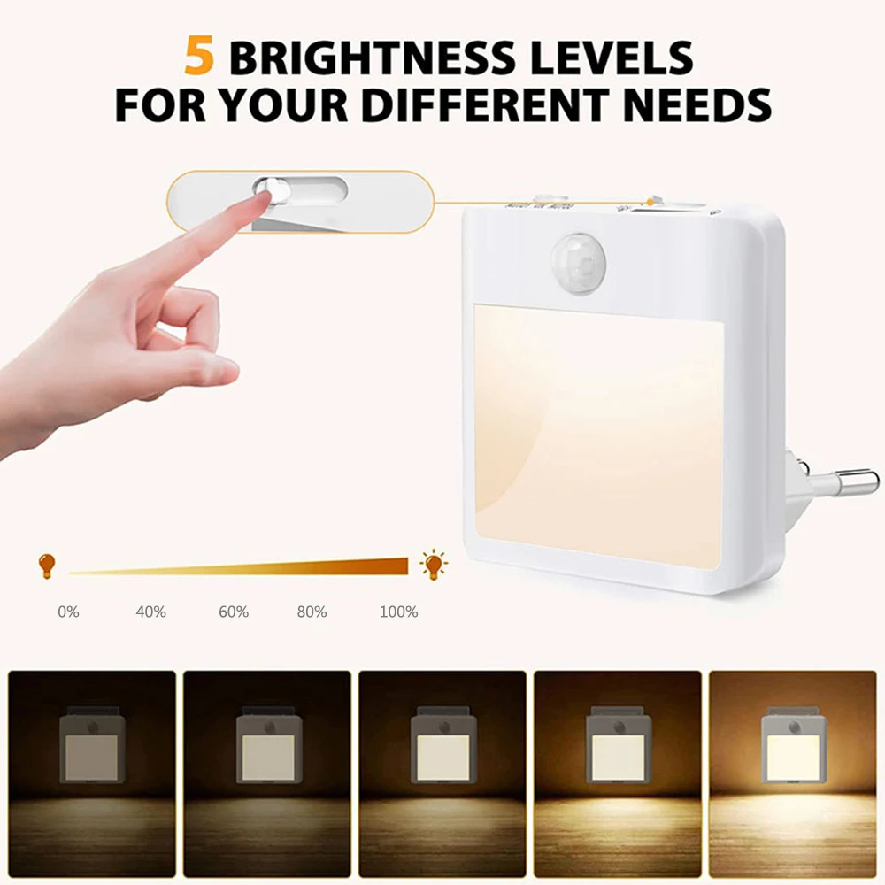 EU US UK Plug in LED Motion Sensor Night Lights for Kids Bedroom Auto Dusk to Dawn Sensor Dimmable Wireless Cabinet Lamp Decor EU US UK Plug in LED Motion Sensor Night Lights for Kids Bedroom Auto Dusk to Dawn Sensor Dimmable Wireless Cabinet Lamp Decor - Image 2