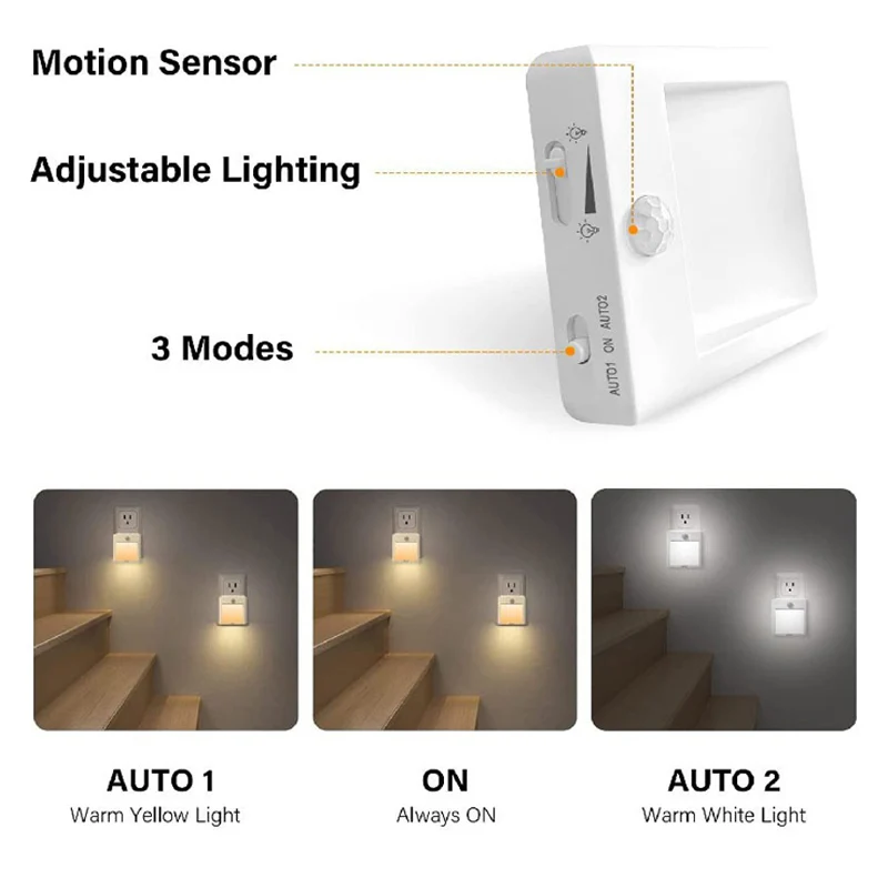 EU US UK Plug in LED Motion Sensor Night Lights for Kids Bedroom Auto Dusk to Dawn Sensor Dimmable Wireless Cabinet Lamp Decor EU US UK Plug in LED Motion Sensor Night Lights for Kids Bedroom Auto Dusk to Dawn Sensor Dimmable Wireless Cabinet Lamp Decor - Image 3