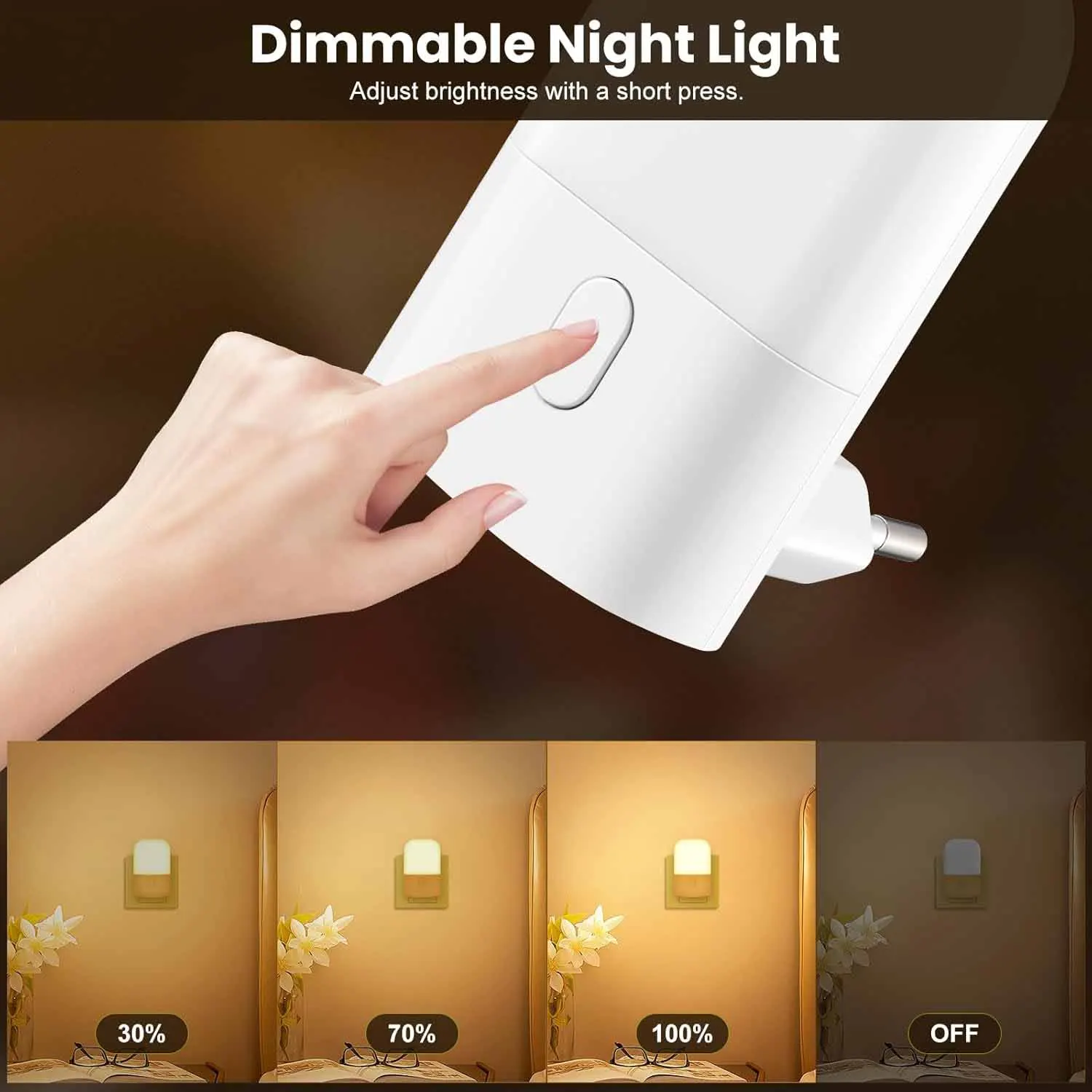 Night Lights Plug into Wall, LED Night Light with Light Sensor, Adjustable Brightness, Warm White 2700K Night Light Night Lights Plug into Wall, LED Night Light with Light Sensor, Adjustable Brightness, Warm White 2700K Night Light - Image 3