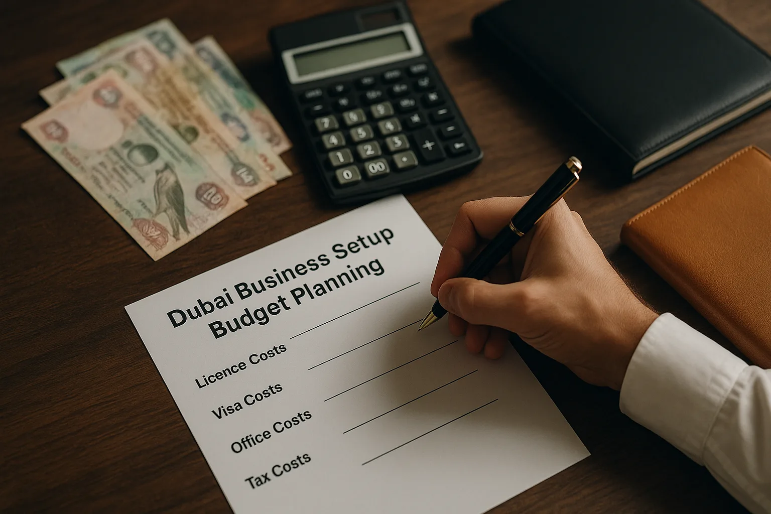 How to Register a Company in Dubai: A Practical 2026 Guide for Mainland and Free Zone Businesses Dubai business setup budget planning worksheet with licence, visa, office, and tax costs