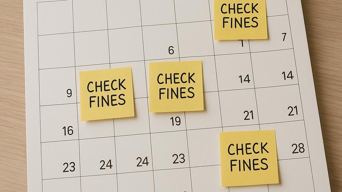 a calendar with reminders set for checking fines, realistic photo style, no text