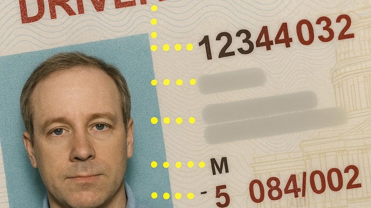 a close-up of a driving license with fine points highlighted, realistic photo st