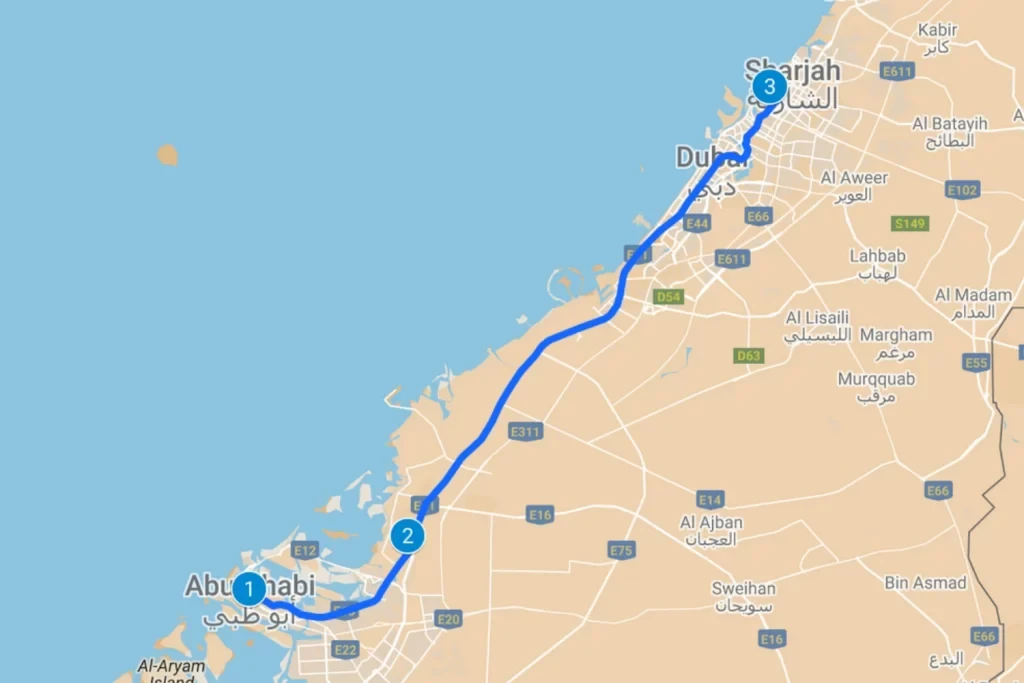 Abu Dhabi to Sharjah Distance and Travel Time by Bus