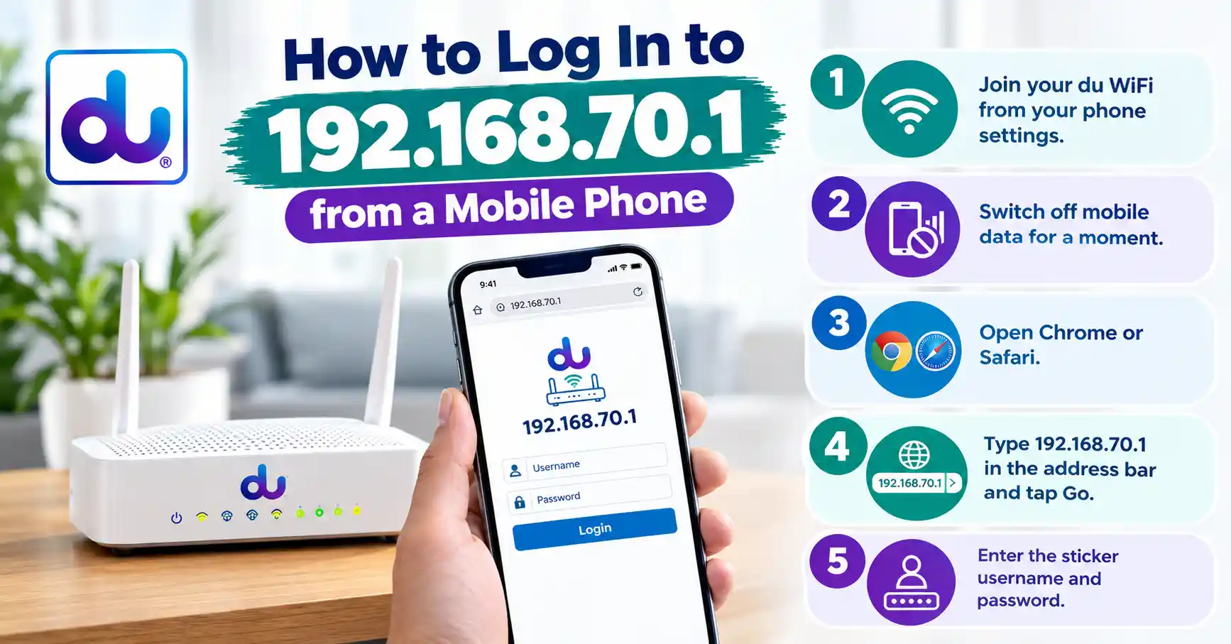 192.168.70.1 Login: Du Router Admin Guide for UAE How to log in to 192.168.70.1 from a mobile phone